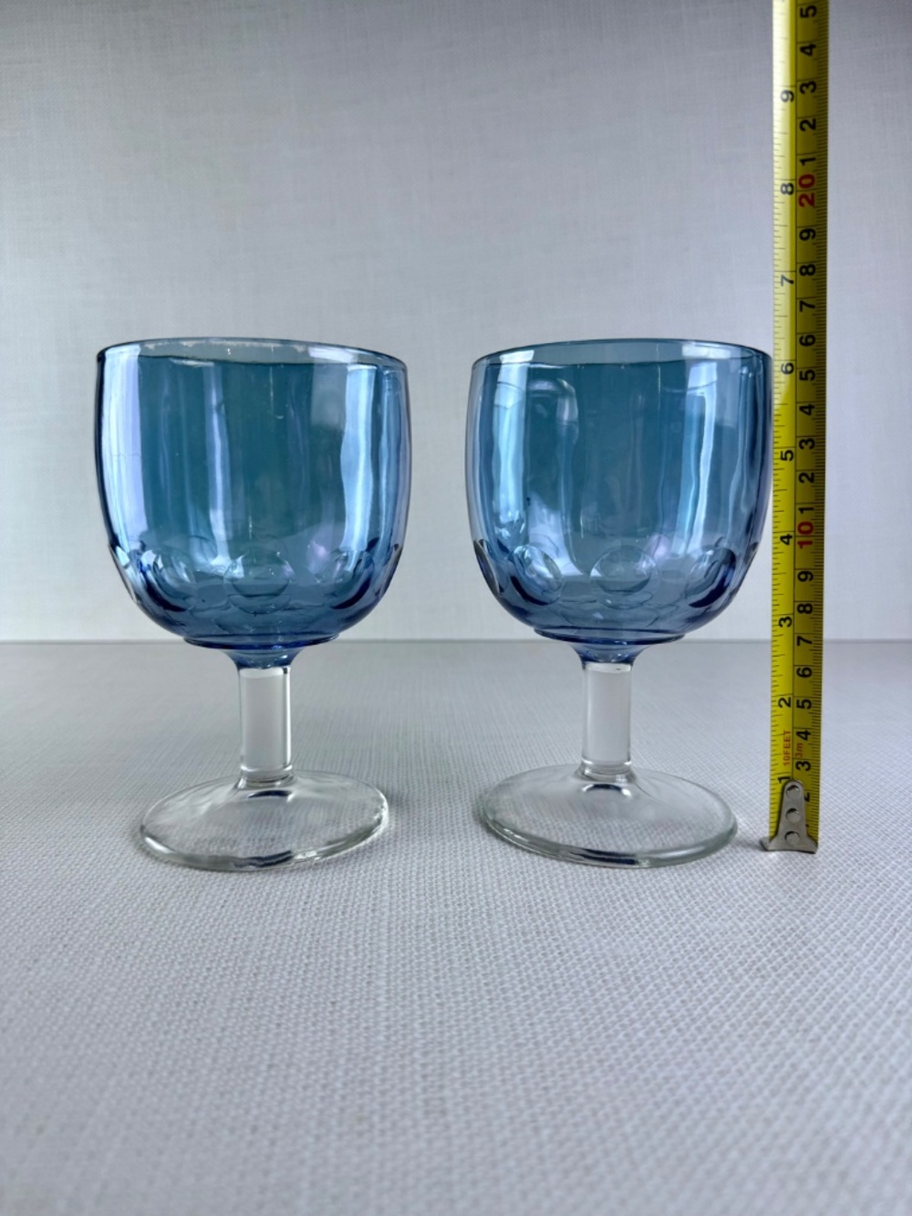 Vintage Bartlett Collins Blue Iridescent Thumbprint Goblets — Set of 2 - Picture 5 of 12